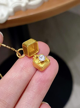 中式金色戒指盒方糖吊坠项链轻奢