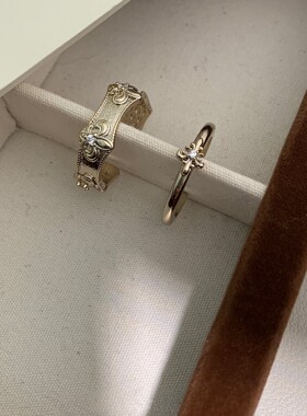 Vintage中古咖金鸢尾花闪钻戒指