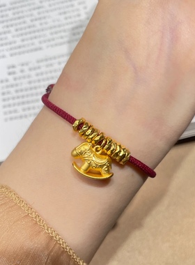 新中式本命年金色小马碎银子手链