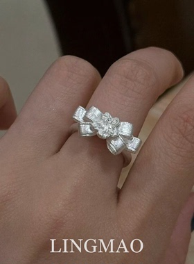 复古银色立体蝴蝶结戒指百搭气质