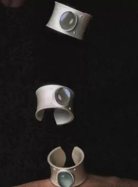 小众设计银色仿月光石开口戒指女