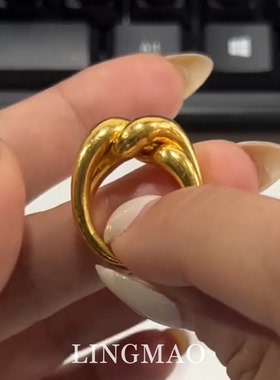 金色双层扭结指环高级感轻奢小众