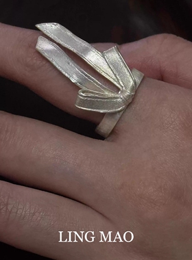 中古vintage银色蝴蝶结戒指小众