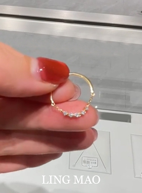 轻奢排钻链条半圈极细戒指高级感