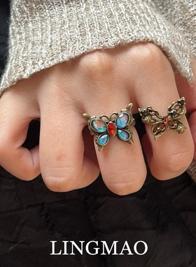 复古镂空做旧蝴蝶戒指轻奢高级感