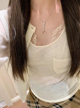 清冷感冰透仿白水晶吊坠项链气质