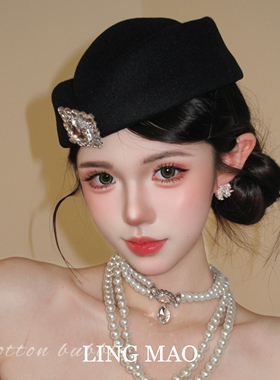 赫本风黑色贝雷帽子法式高级感女
