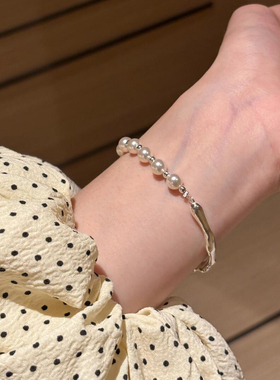 S925银珍珠半镯拼接手链法式温柔