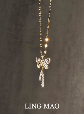 爆闪钻金色蝴蝶结项链冷淡风简约