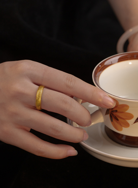 中古贝雕栀子花方形戒指女新中式