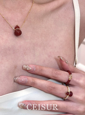 新中式红色仿玉髓葫芦项链高级感