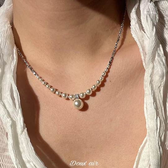 碎银S家仿珍珠项链女款2025新款爆款颈链渐变串珠锁骨链秋冬ins风