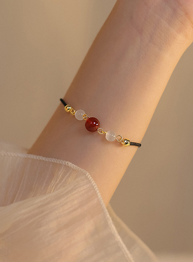 925纯银红玛瑙手链女ins小众设计