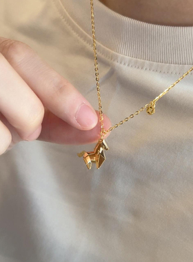 新中式金色立体小马钱币项链复古