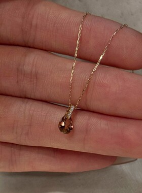 S925纯银淡粉极细水滴项链高级感