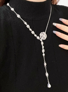 925纯银锆石山茶花项链女高级感