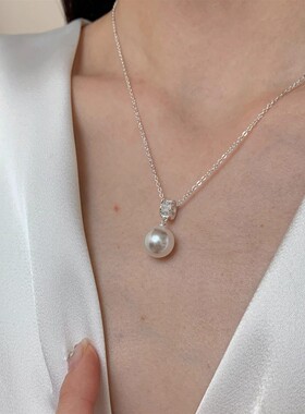 法式复古白色仿珍珠吊坠项链轻奢