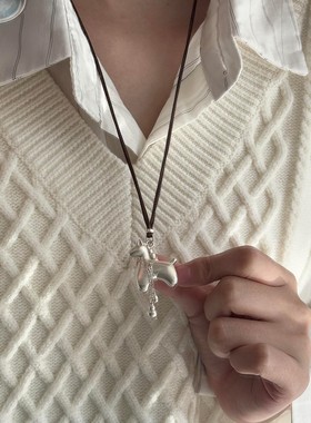 新中式银色小马驹铜钱葫芦项链女