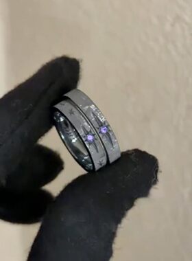 紫钻星芒拉丝纹理黑色素圈戒指女