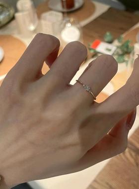 S925纯银极细款闪钻金戒指女简约