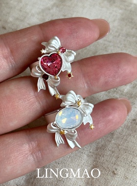 不规则爱心闪钻蝴蝶结戒指高级感