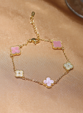 粉色仿贝母四叶草手链女优雅气质