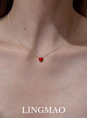 mini红色爱心吊坠项链小众高级感
