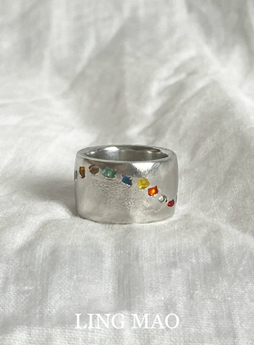 冷淡风彩钻宽口戒指轻奢高级小众