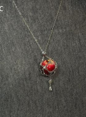 冷淡系红苹果闪钻水滴项链高级感