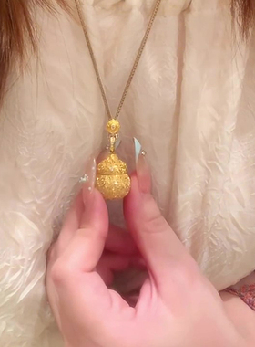 新中式爆闪金色葫芦香囊项链轻奢