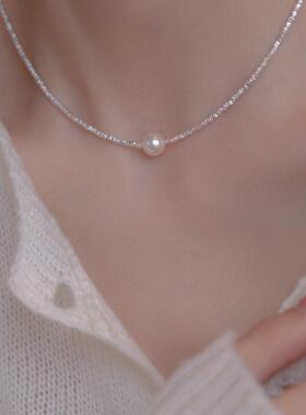 仿碎银子珍珠项链女吊坠颈链百搭