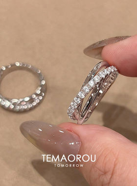 银色交叉三环戒指小众高级感轻奢