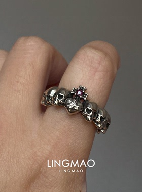 Vintage朋克风做旧骷颅头戒指女