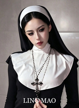 万圣节暗黑系修女头巾发带女头纱