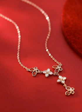 四叶草红色蝴蝶项链女轻奢高级感