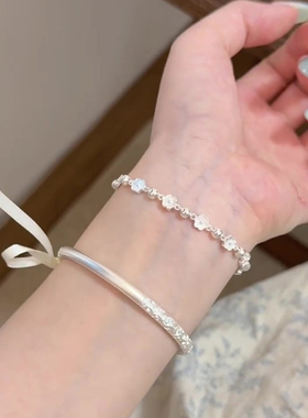 S925纯银气质花朵转运珠手链叠戴