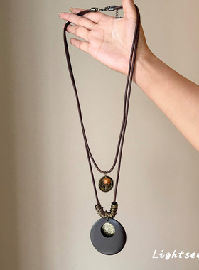 波西米亚风禅意圆牌长款项链小众