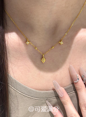 新中式爆闪中古金色八芒星项链女