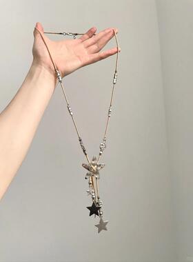 S925纯银复古编绳星星流苏项链女