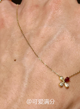 四叶草项链女鸽血红锆石简约精致