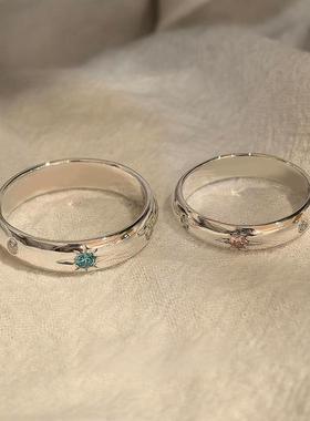 S925纯银色光面蓝钻星芒戒指轻奢