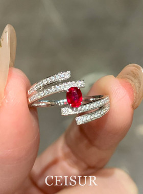红色镂空闪钻戒指高级感轻奢气质