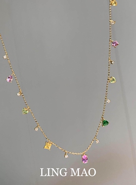 多巴胺彩色方块流苏项链轻奢小众