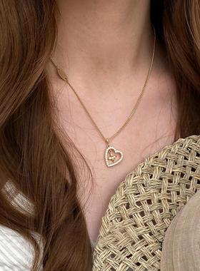 S925纯银闪钻爱心拉丝四叶花项链