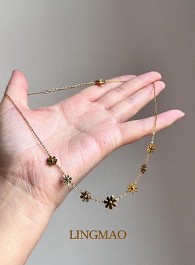 复古金色雏菊花朵项链高级感轻奢