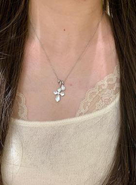 Vintage中古仿水晶十字架项链女