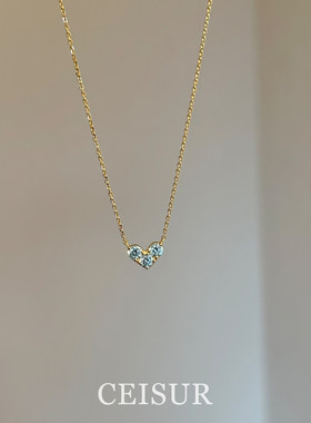 蓝色爱心吊坠项链高级感轻奢小众