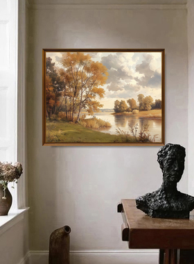 原创|《湖景》中古手绘油画挂画