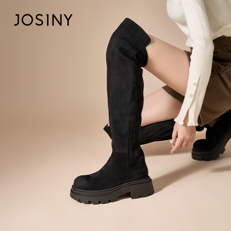 卓诗尼过膝长筒靴女2025年秋冬新款复古百搭显瘦加绒保暖高筒靴子,淘宝优惠券,粉丝福利购,淘宝优惠卷