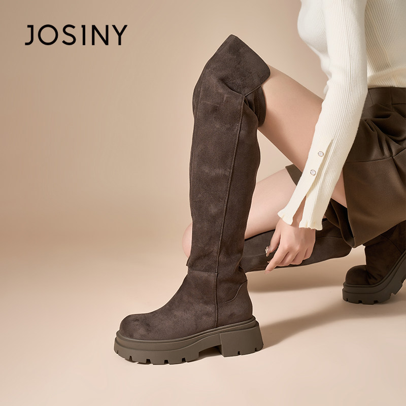 卓诗尼过膝长筒靴女2025年秋冬新款复古百搭显瘦加绒保暖高筒靴子,淘宝优惠券,粉丝福利购,淘宝优惠卷
